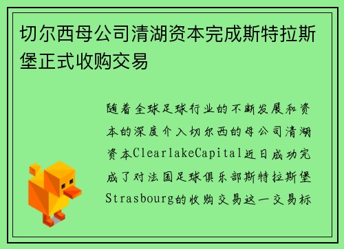 切尔西母公司清湖资本完成斯特拉斯堡正式收购交易